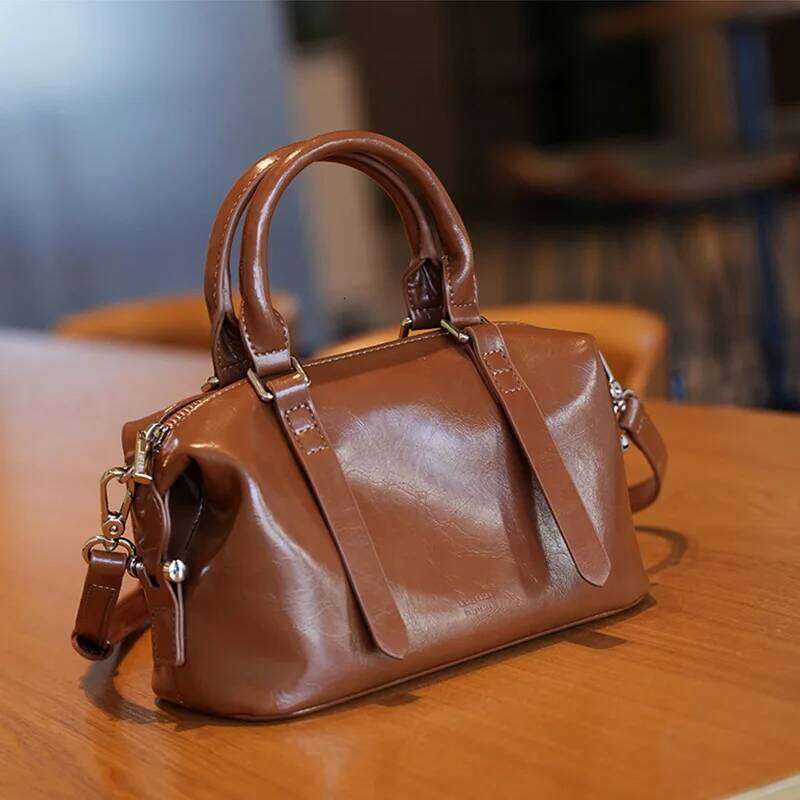 2025 Retro Classic PU Leather Handbag Boston Water Solid Small Vintage Women's One Shoulder Slim Span Bag