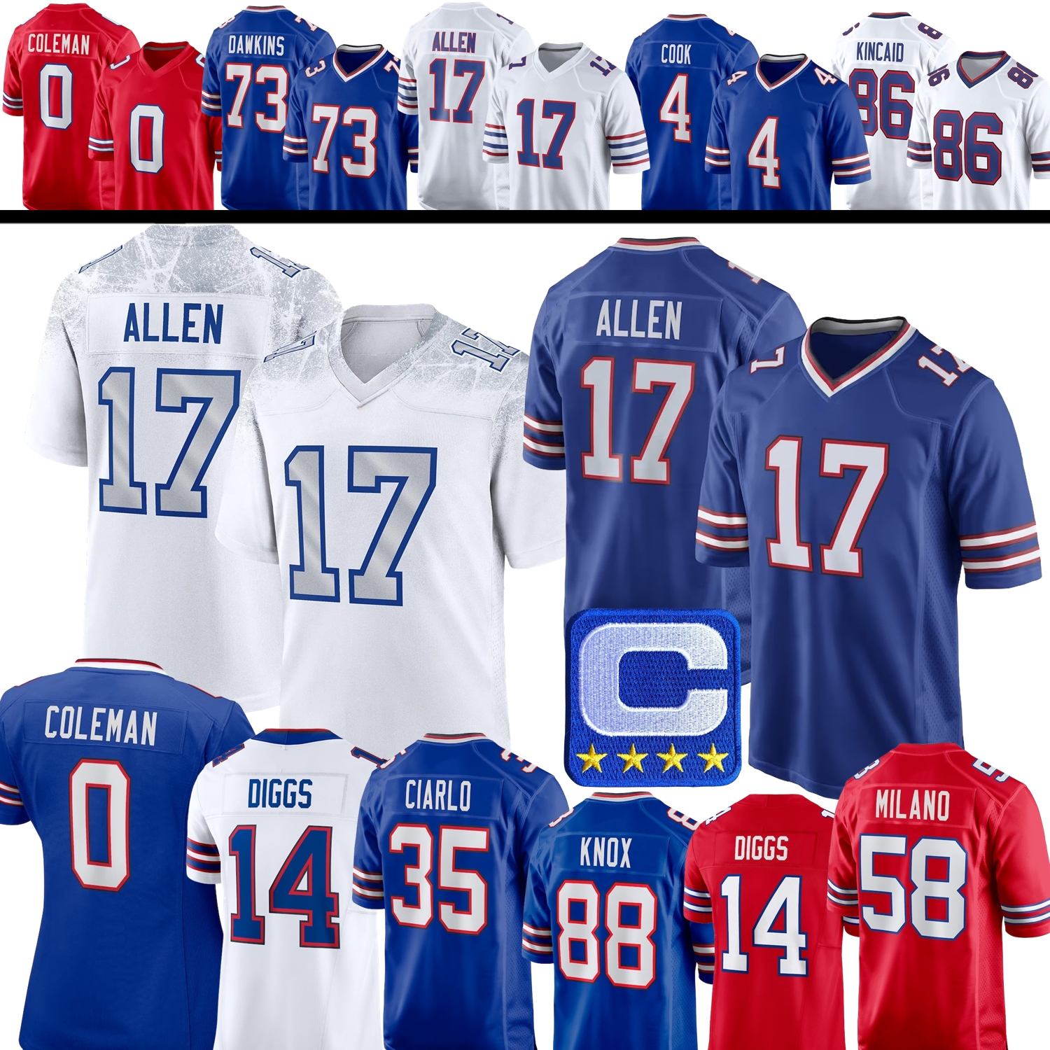 Custom Football Jersey Josh Allen Matt Milano Keon Coleman Dalton Kincaid Tre'Davious White Samuel Cook Oliver Bosa Rousseau Shakir Dawkins Kelly Thomas Women Kid