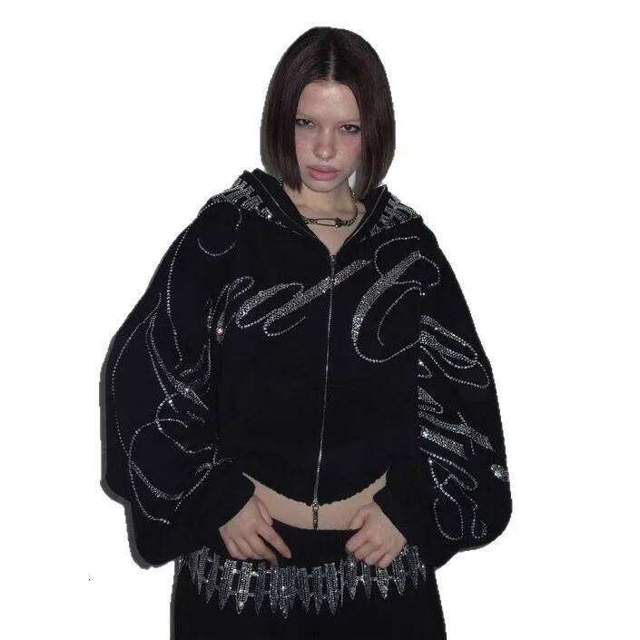 Retro High Street Fashion Trend Letter Gothic Hot Stamping Men And Women Loose Zipper Hooded Sweatshirt Y2k Hip Hop Short Jacket