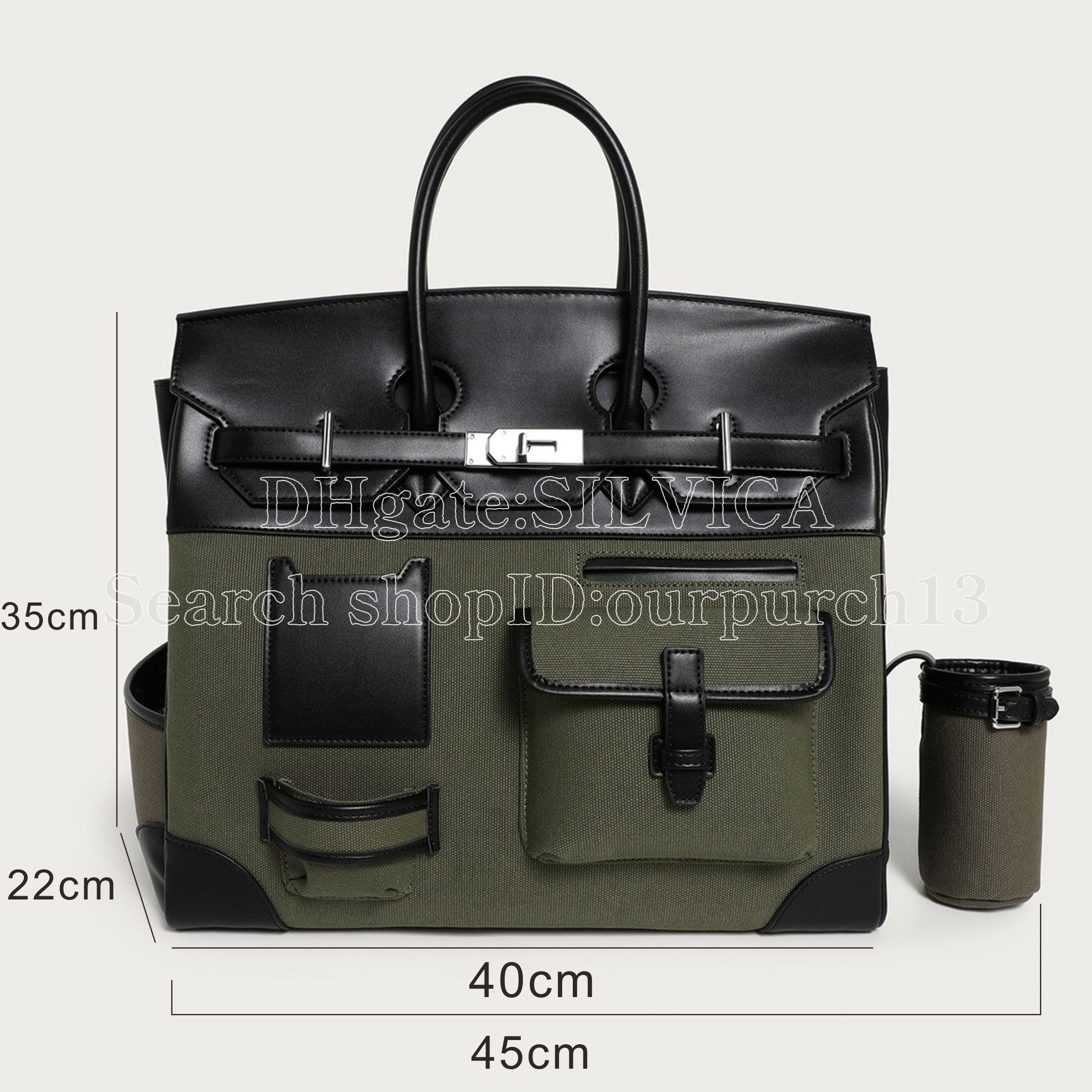High-end designer tote brand high-capacity commuter HAC large fashion canvas bag, high-quality men's business handbag, size: 45cm.