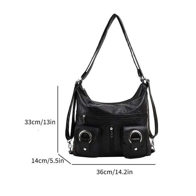 Women Soft PU Leather School Bag Casual Multifunctional College Large Capacity Shoulder Bags Travel Tote Messenger Pack