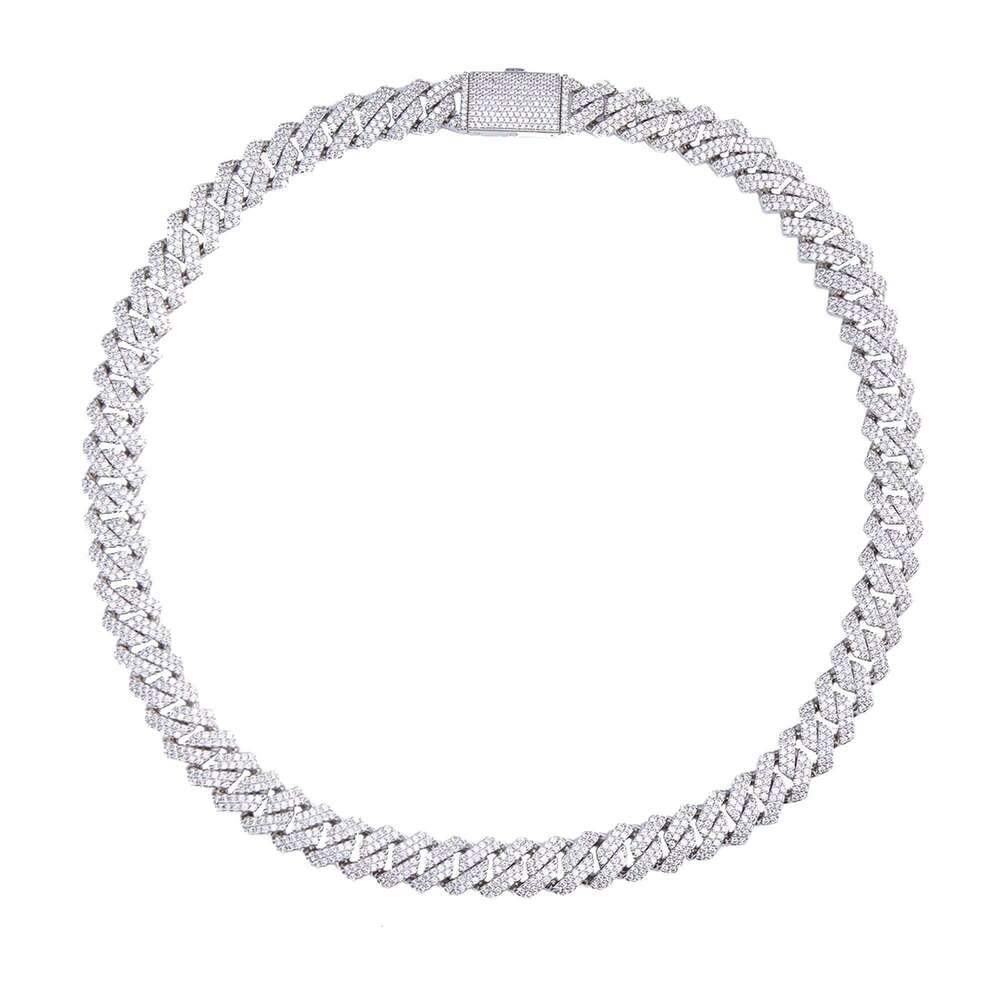 Miami Iced Out Cz Cuban Link Chain Necklace for Men Sier VVS Hiphop Moissanite Zircon 14k Unisex Gold Plated