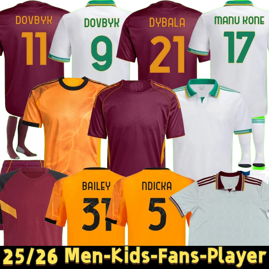 24 25 26 ROMA soccer jersey football shirt 2025 2026ABRAHAM PAREDES DYBALA MANCINI E. LE FEE ZALEWSKI EL SHAARAWY ROME men kids