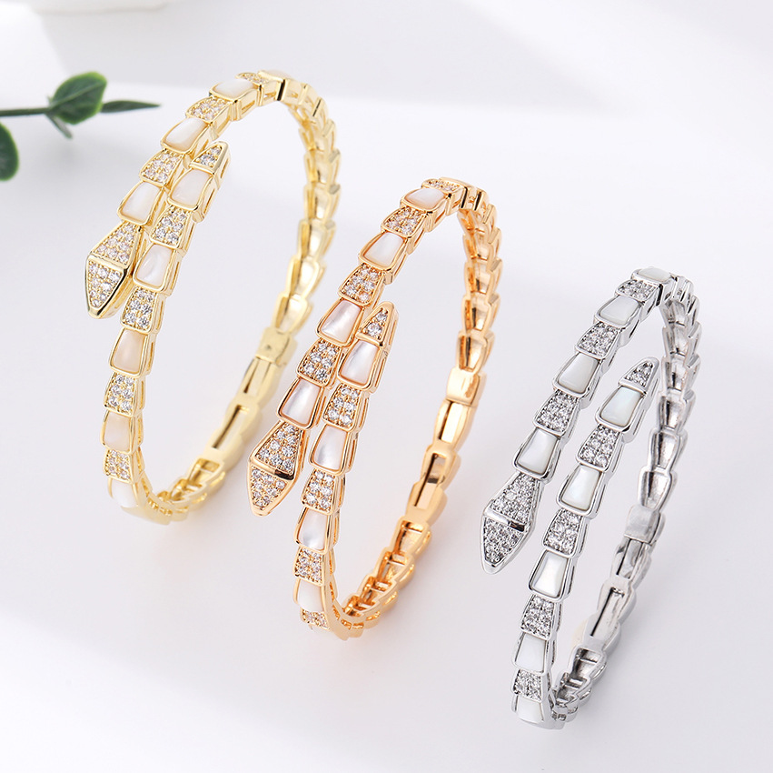 Luxury Brand Designer Jewelry Shell Spirit Snake Bone Bracelet Starry Sky Sparkling Diamond High Version T Brand Bracelet Ins Light Luxury Texture Per