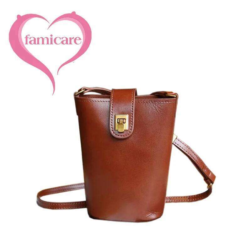 2024 Summer New Mini Women Genuine Leather Mobile Phone Bucket Messenger Lady Fashion Cross-Body Shoulder Bag