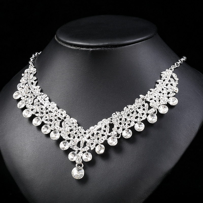 Luxury Brand Designer Jewelry In Stock Direct Shipping Crystal Gemstone European And American Bride Necklace Earring Set Wedding Dress Women Fashion A