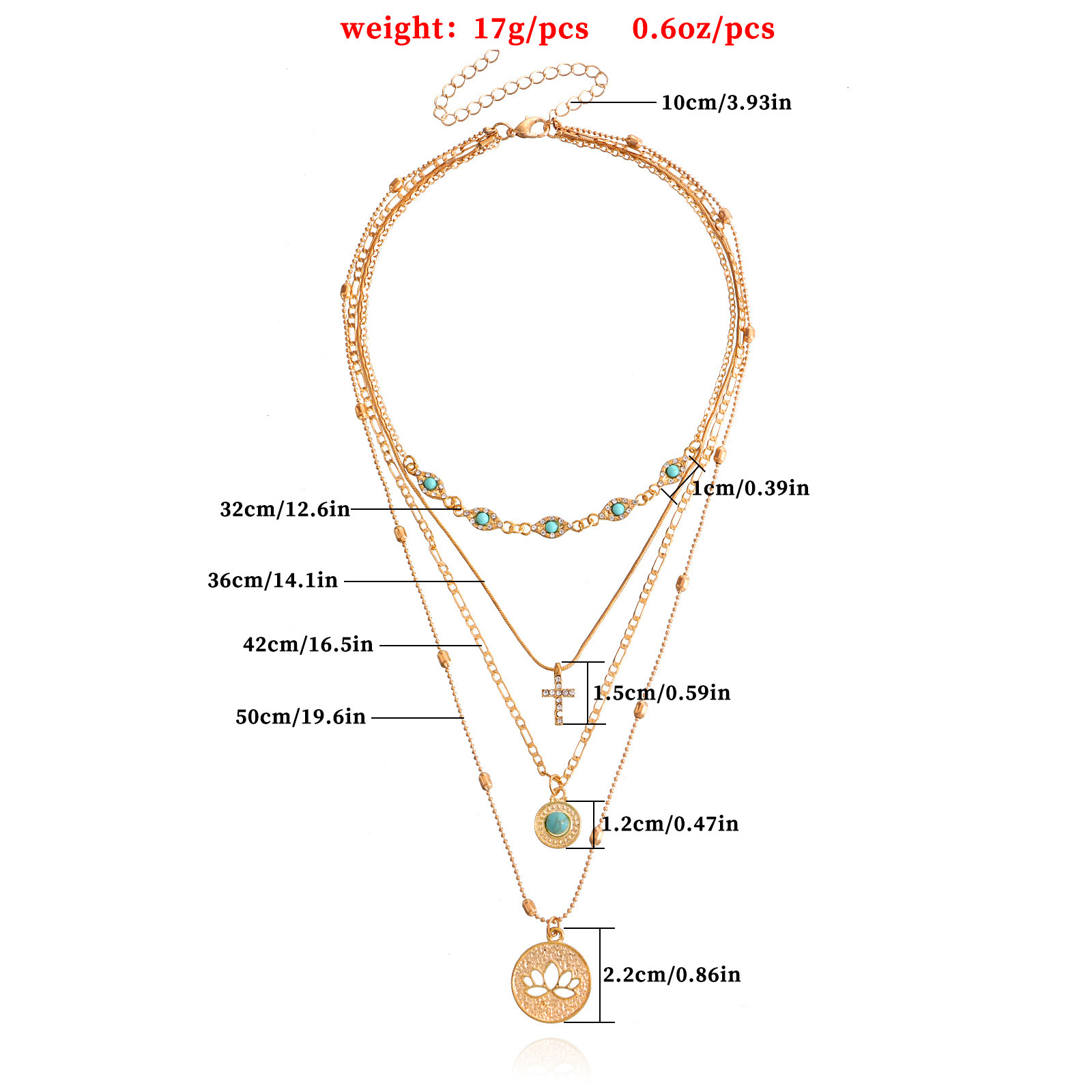Jewelry Fashion Multi-layer Small Hole Chain Hollow Flower Inlaid Dia Cross Pendant Necklace for Women - view 6