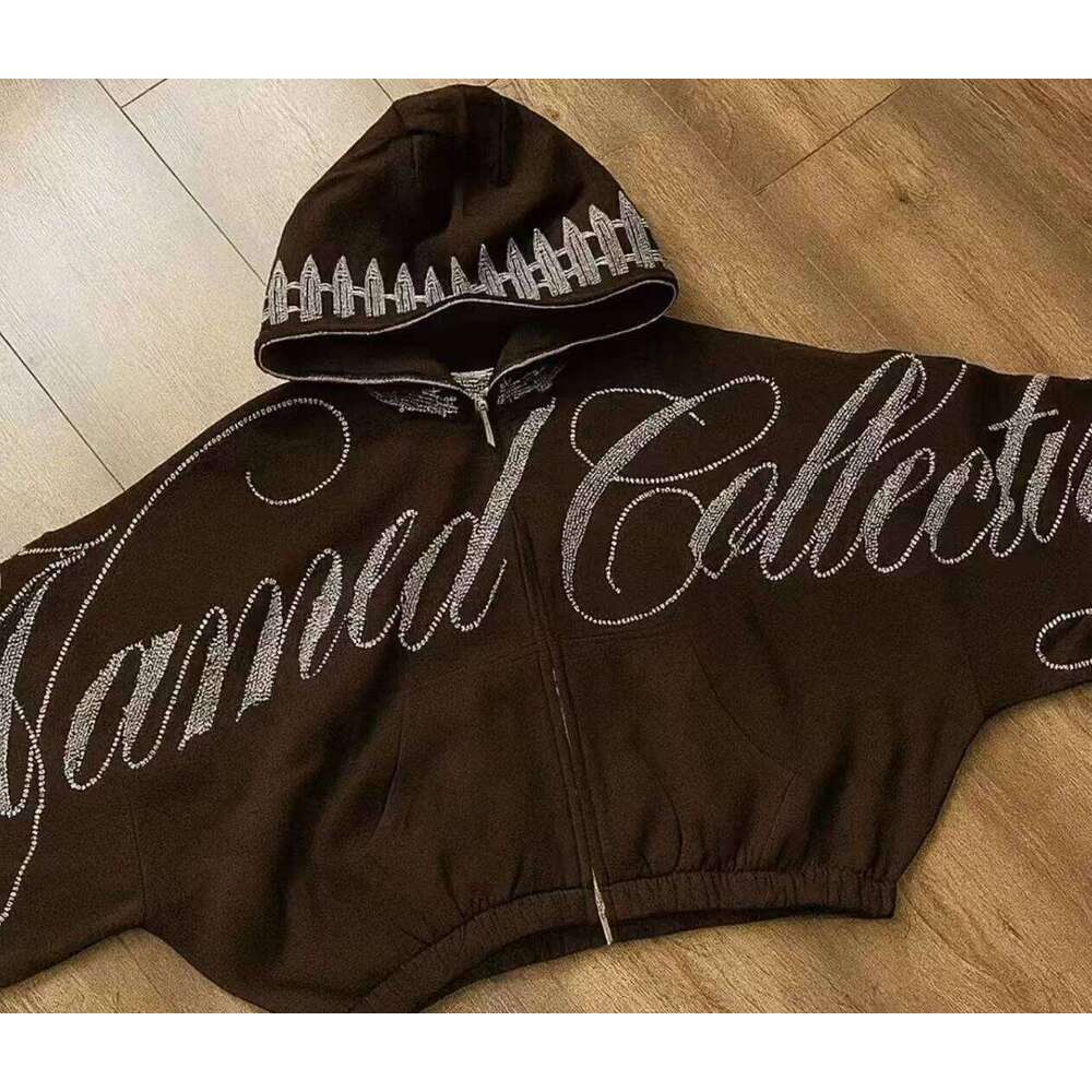 Retro High Street Fashion Trend Letter Gothic Hot Stamping Men And Women Loose Zipper Hooded Sweatshirt Y2k Hip Hop Short Jacket