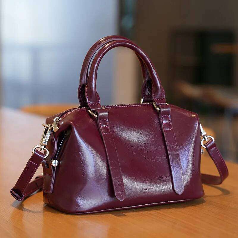 2025 Retro Classic PU Leather Handbag Boston Water Solid Small Vintage Women's One Shoulder Slim Span Bag