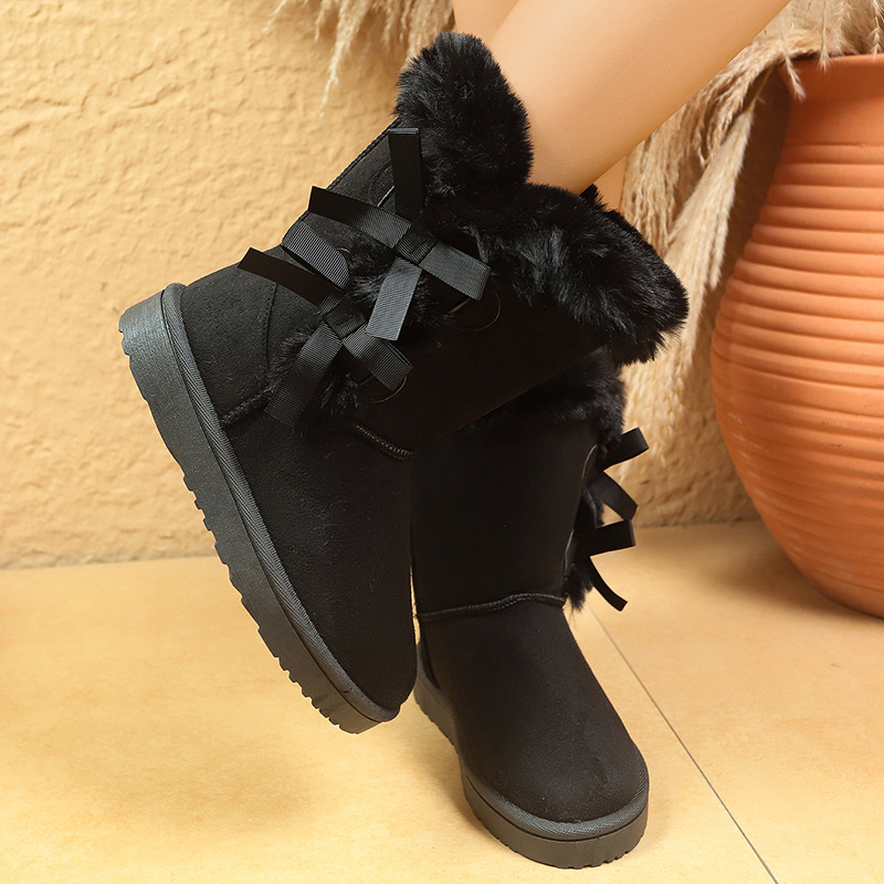 2025 new designer shoes free shipping winter half boots Non-slip outdoor vintage snow boots women's velvet bow cotton shoes for warmth