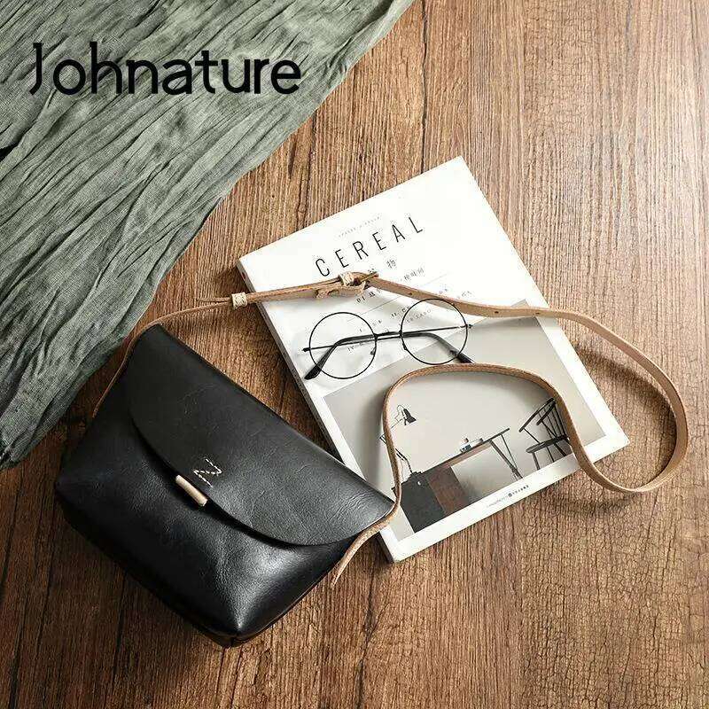 Johnature Simple Natural Soft Cowhide Women Bag 2025 New Vintage Genuine Leather Handmade Solid Color Shoulder & Crossbody Bags