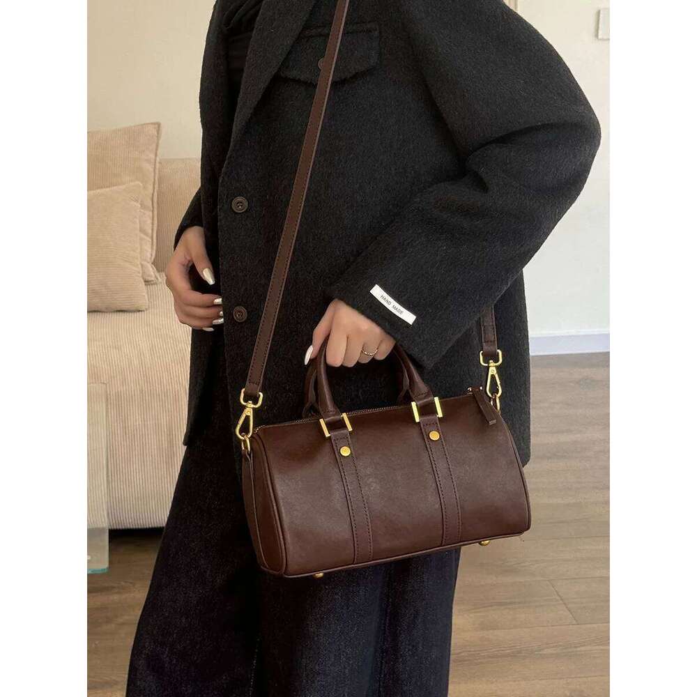 100% Genuine Leather Vintage Women Handbag Shoulder Cowhide Boston Bag Ladies Commuting Crossbody Bag For Shopping