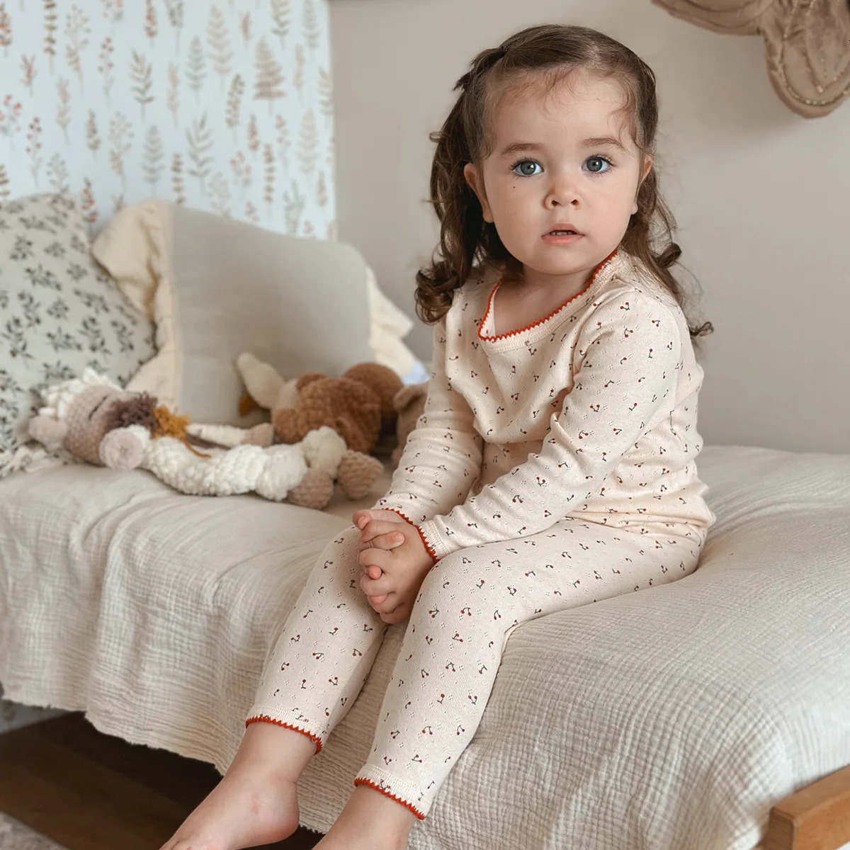 16T Flower Print Cotton Girls Pajamas Clothes Set Toddler Kid Baby Clothing Long Sleeve Top Pant Suit PJ Set Homewear Outfit 250829