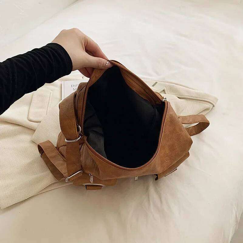 Women Soft PU Leather School Bag Casual Multifunctional College Large Capacity Shoulder Bags Travel Tote Messenger Pack