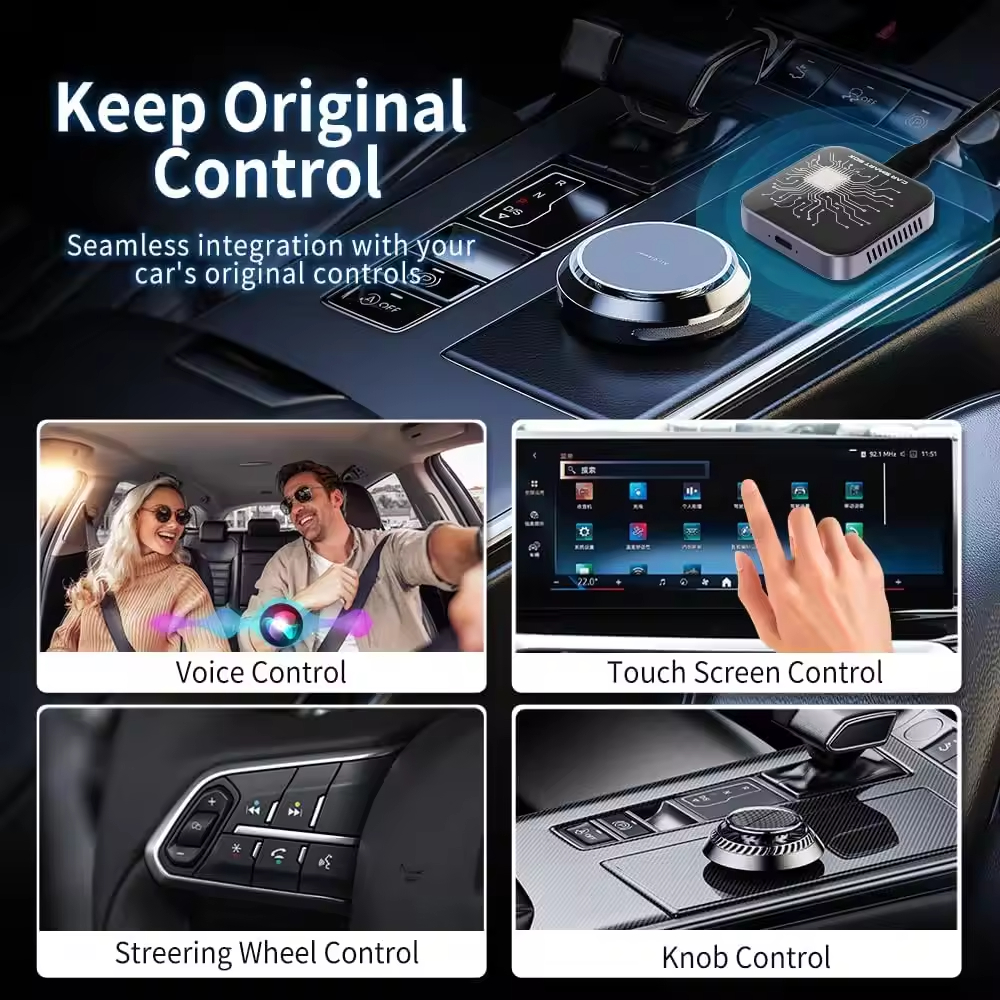 Kowankit Wireless Carplay Android Auto AI Box, Plug & Play Fits Cars,3in1 QCM6115 4 + 64 GB Android 13 Car Accessories Interior Adapter, USB-Powered, 