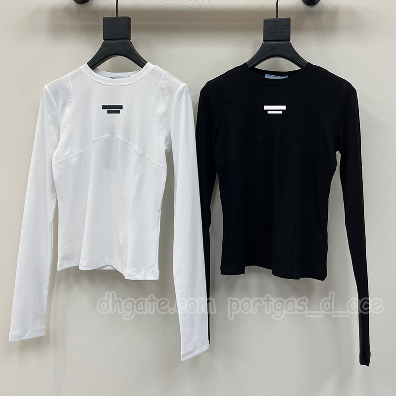 Luxury Women Crew Neck t Shirt Designer Long Sleeve White Tops Slim Fit Vacation Tees