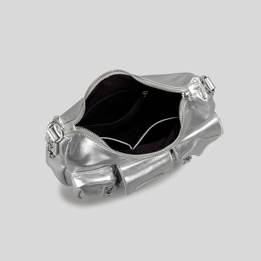 Fashion Sier Multiple Pockets Crossbody Bag For Women Pu Leather Hobos Shoulder Bags Y2k Small Messenger Purses 2024