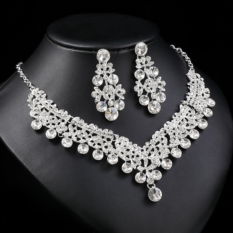 Luxury Brand Designer Jewelry In Stock Direct Shipping Crystal Gemstone European And American Bride Necklace Earring Set Wedding Dress Women Fashion A