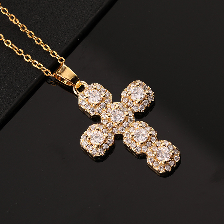 Classic Shape Pendant Necklace European And American Hot Selling Copper Micro Inlaid Religious Jewelry Cross Border New Prod