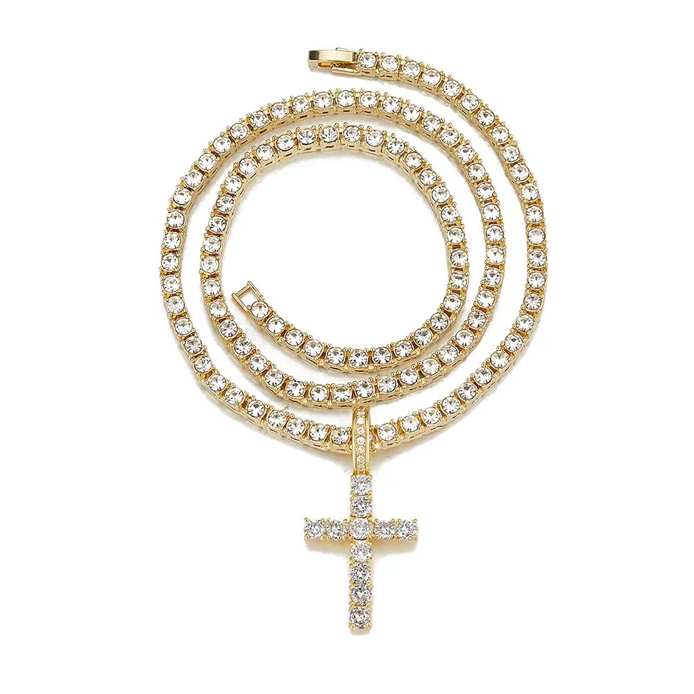 New Arrival Hot Sell Iced Out 5MM Width 925 Sterling Silver VVS Moissanite Rosary Cross Tennis Chain Necklace