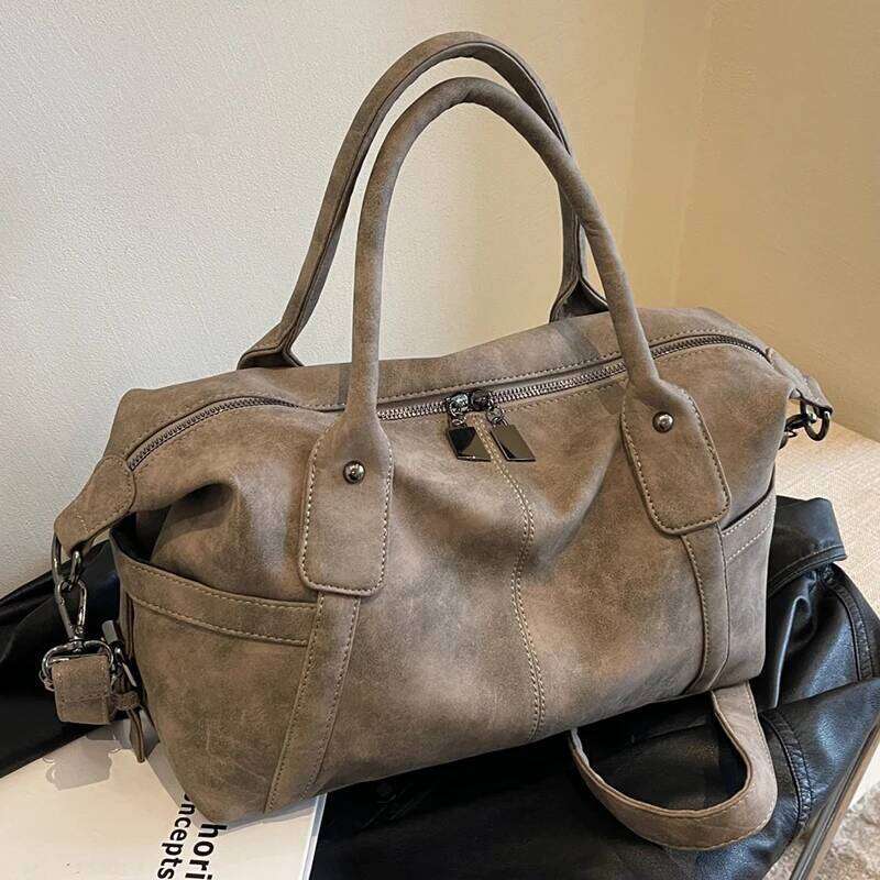 Maillard Khaki Suede Handbag For Women Large Quality Nubuck Leather Female Retro Crossbody Bag Ladies Big Commuter Shoulder Bags