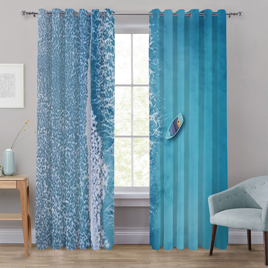 YL-37150 high-precision custom window 3D curtain printing finished product landscape wave curtain blackout curtain