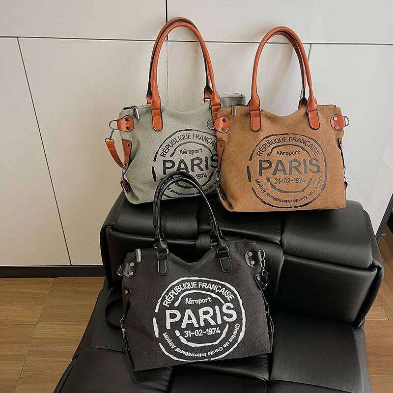 Vintage Canvas Tote Bag Women - Retro Letter Print Shoulder Bag, Spacious Casual Purse For Daily Commute & Travel