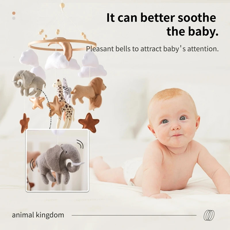 Crib Mobile Bed Bell Wooden Baby Rattles Soft Felt Cartoon Animal Bed Bell born Music Box Hanging Toy Crib Bracket Baby Gifts 250829