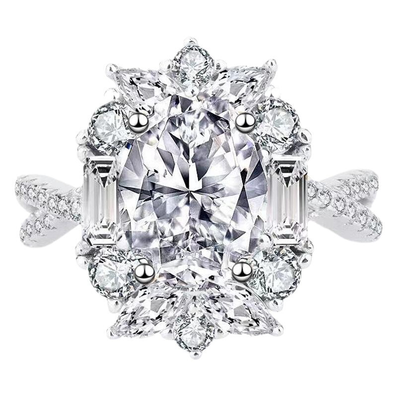 Luxury Brand Designer Jewelry Luxury Design Imitation Moissanite Oval Pigeon Egg 3 Diamond Ring White Gold Cluster Full Diamond Ring For Women