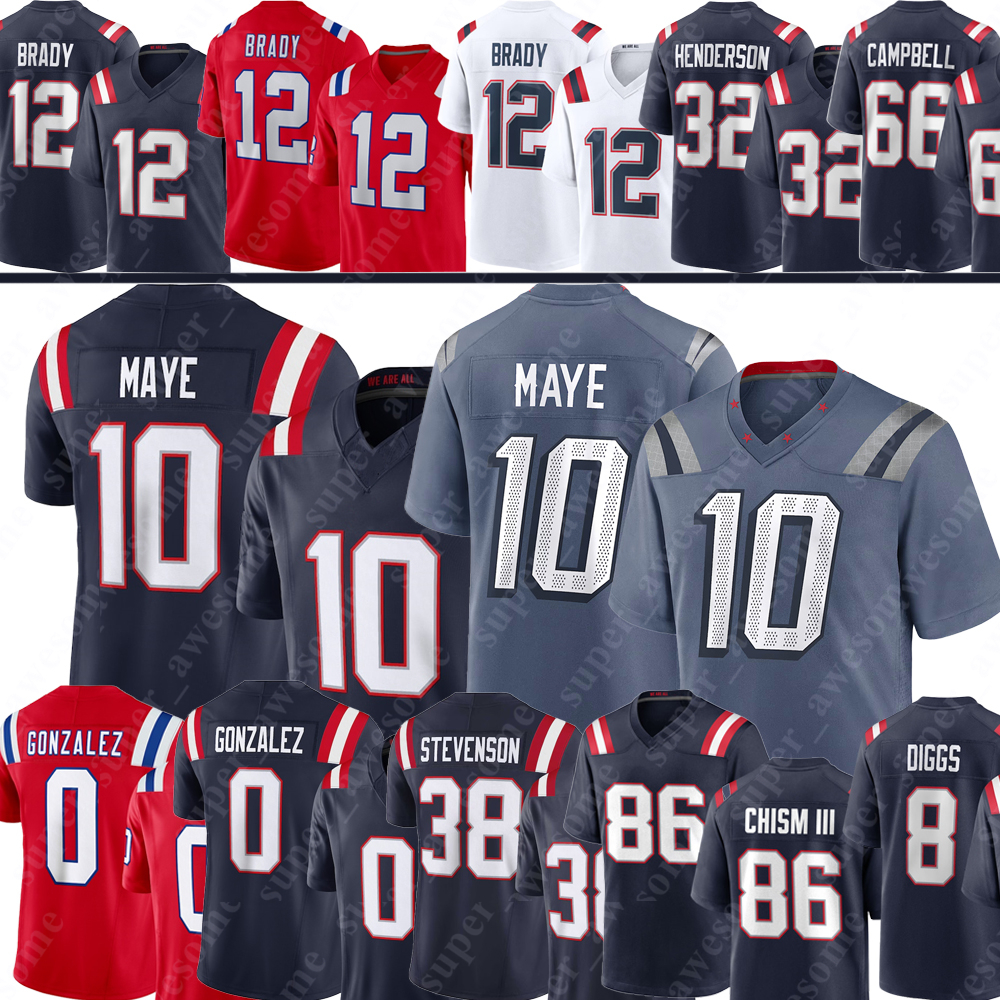Drake Maye Christian Gonzalez TreVeyon Henderson Efton Chism III Football Jersey Tom Brady Stevenson Hunter Henry Will Campbell Kyle Williams Stefon Diggs Vrabel