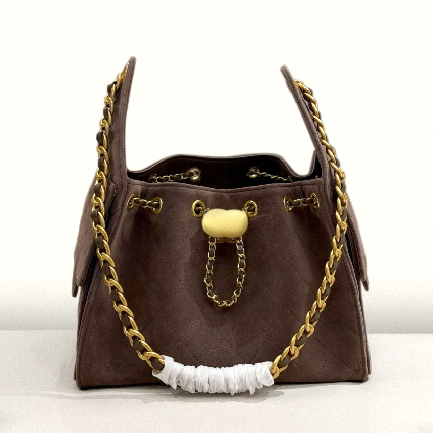 Womens Trendy Suede bag Designer bag 25c Suede Hobo Fashion Vintage Drawstring Bucket tote bag Chain Designer Strap Underarm Handbags Large Shoulder Bag Weekend bag