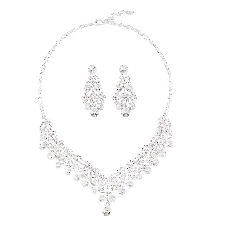 Luxury Brand Designer Jewelry In Stock Direct Shipping Crystal Gemstone European And American Bride Necklace Earring Set Wedding Dress Women Fashion A