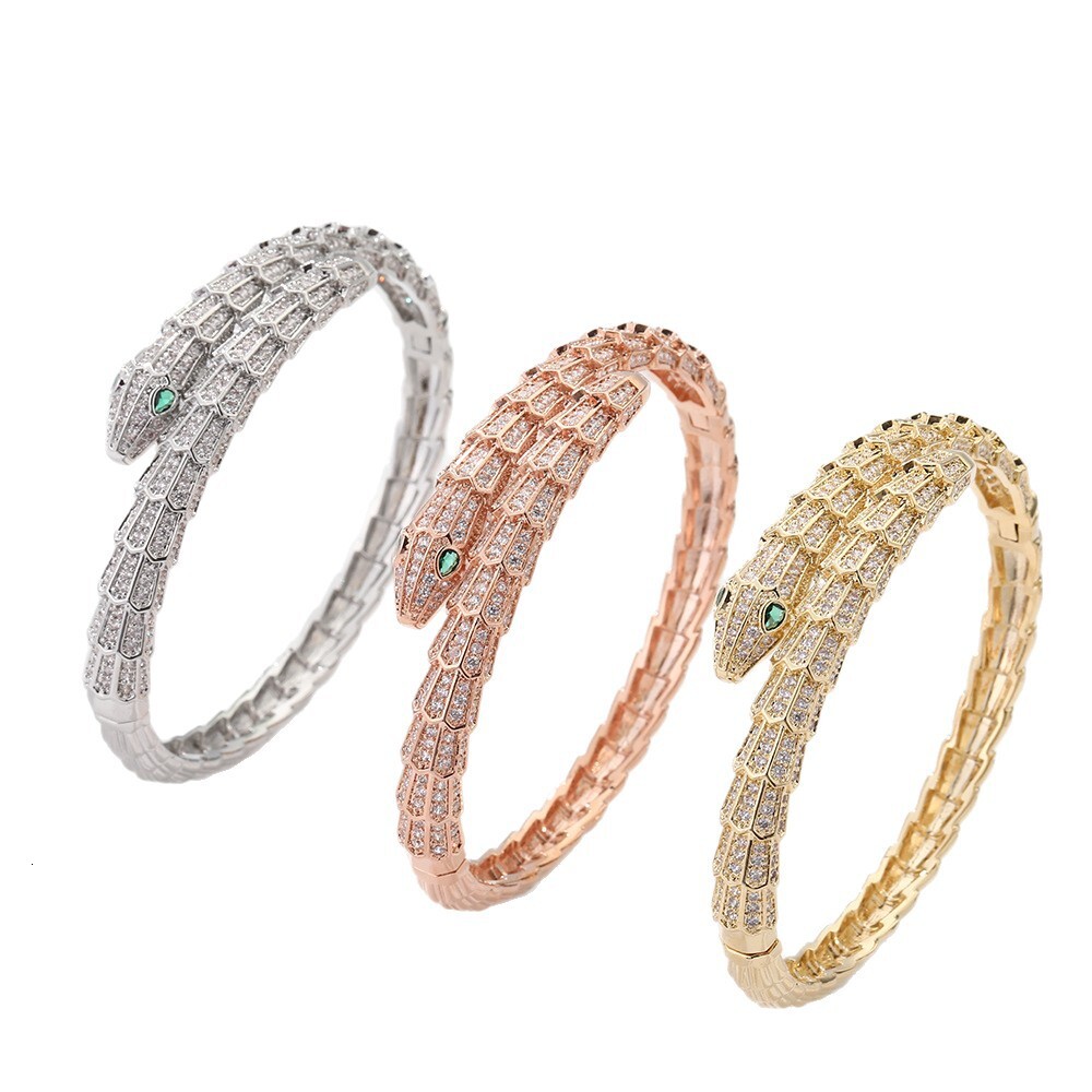 Luxury Brand Designer Jewelry Rose Gold Snake-Shaped Bracelet For Women Sweet Cool Zircon Silver Bracelet Niche High-End European And American Style J