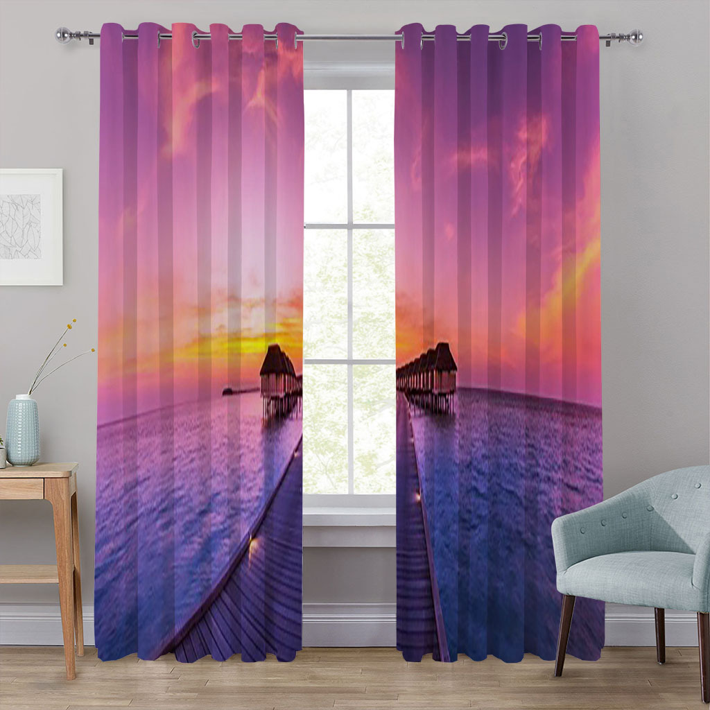 YL-37063 High-precision Customized 3D Curtain Printing Finished Landscape Wave Curtain Blackout Curtain