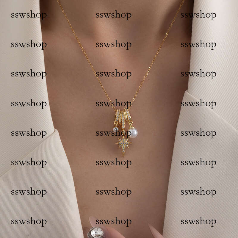 Elegant Minimalist Eight-Pointed Star Design Multi-Ring Micro-Paved Dia Titanium Steel French Style Necklace