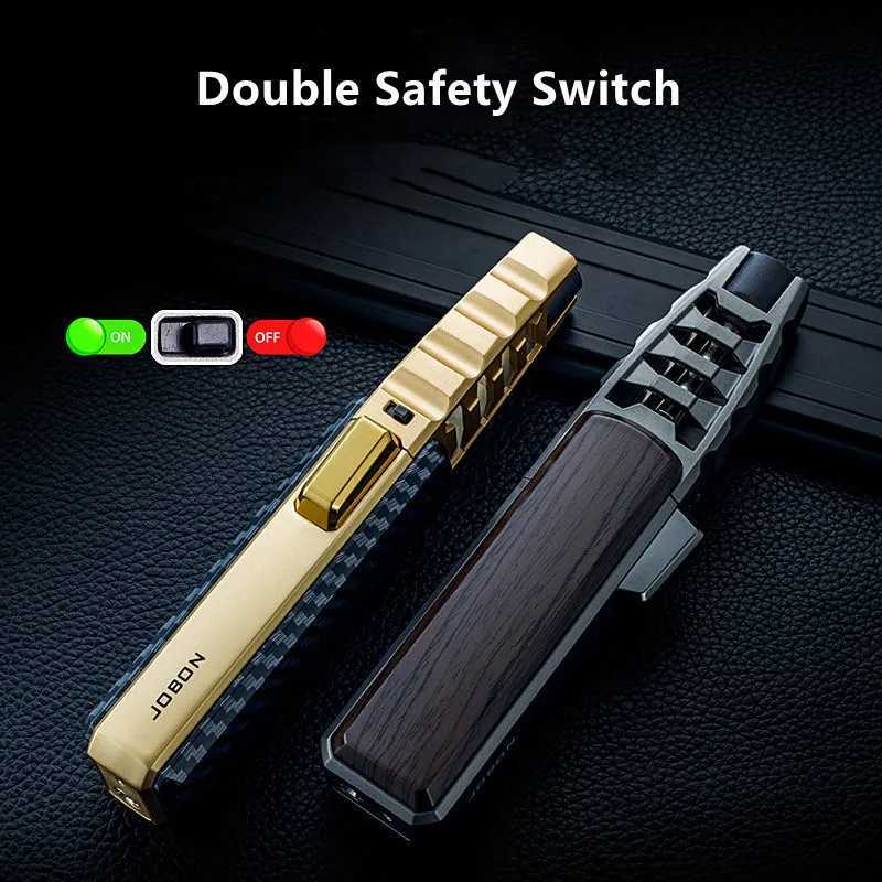 JOBON Metal Outdoor Windproof Butane Gas Lighter Turbine Torch Blue Flame Strong Fire Pistol Kitchen BBQ Baking Camping ToolsT250301