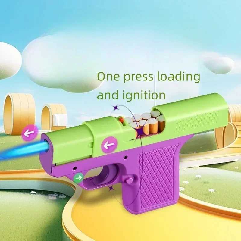 Gun Model Lighter with Cigarette Cases Windproof Inflatable Jet Torch Lighters Cool Gadgets for Men Funny Cigarettes Box GiftT250301