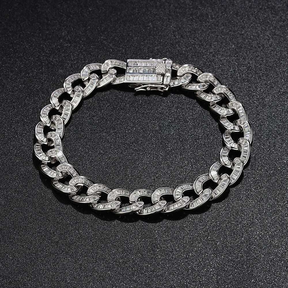 shop Hip Hop Rock Sterg Sier 10MM Simulated Moissanite Gemstone Cuban Chain Bracelet Fine Jewelry Wholesale