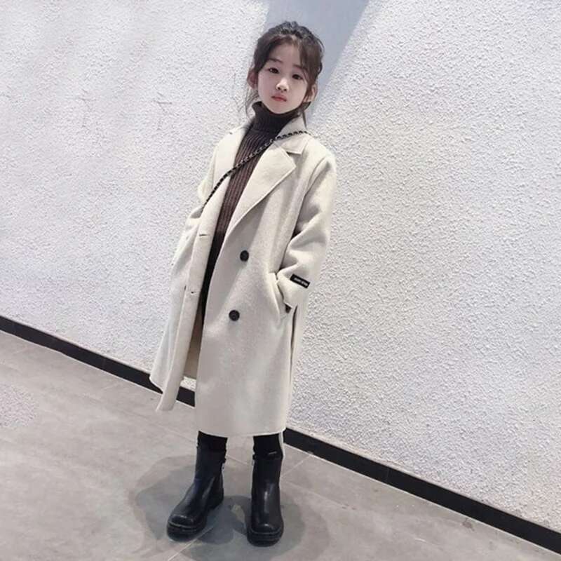 Ddmyshoesvip Teen Girls Woolen Coats Autumn Winter Thick Warm Trench Jackets Years Kids Clothes Fashion Turndown Collar Parka Outerwear