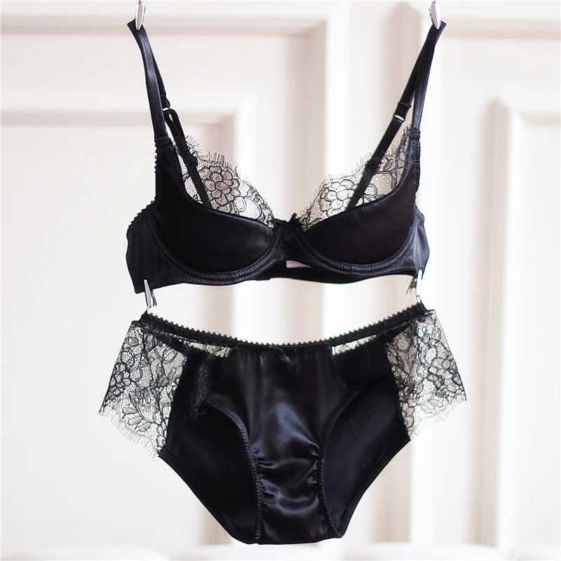 New Lingerie Underwear Bras Lace Cups Thin Set Adjusted Pink Black Red Brassiere Panties For Elegant WomenXJ250301