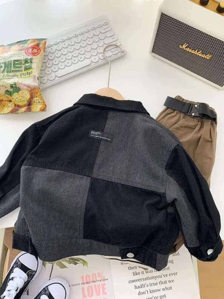 Ddmyshoesvip Baby Boy Korean Patchwork Denim Jacket New Toddler Handsome Casual Fashionable Coat For Children S Spring Autumn Wear