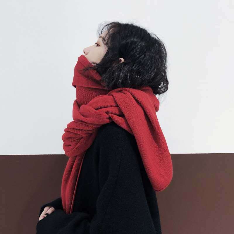 K023 Korean imitation cashmere warm scarf for women in autumn and winter, soft scarf for girls, men's solid color, versatile shawl, dual-purpose 