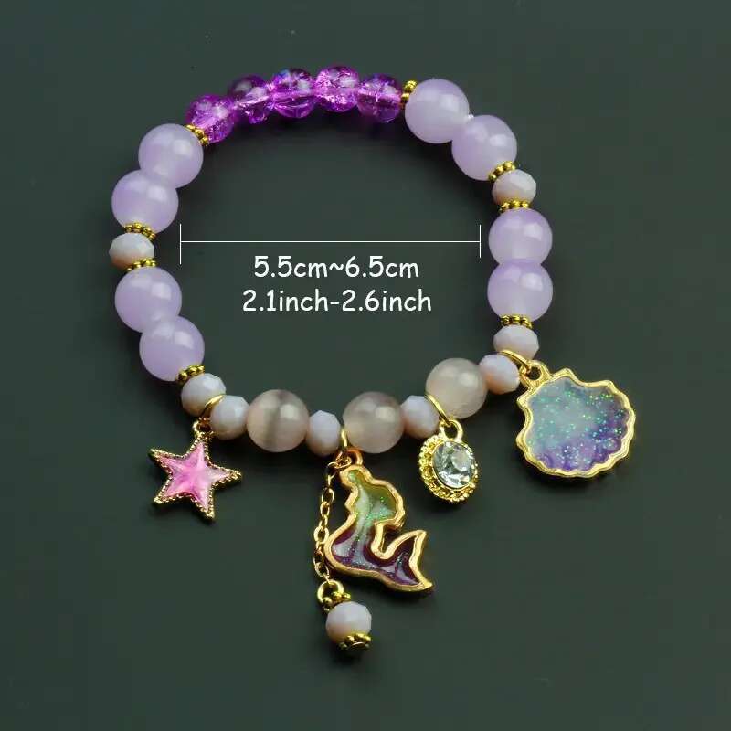 Metal Star Shell Dolphin Charm Pink Beaded Girls Sweet Summer Handmade Elastic Bracelet Ocean Blue Color Lovely Jewelry
