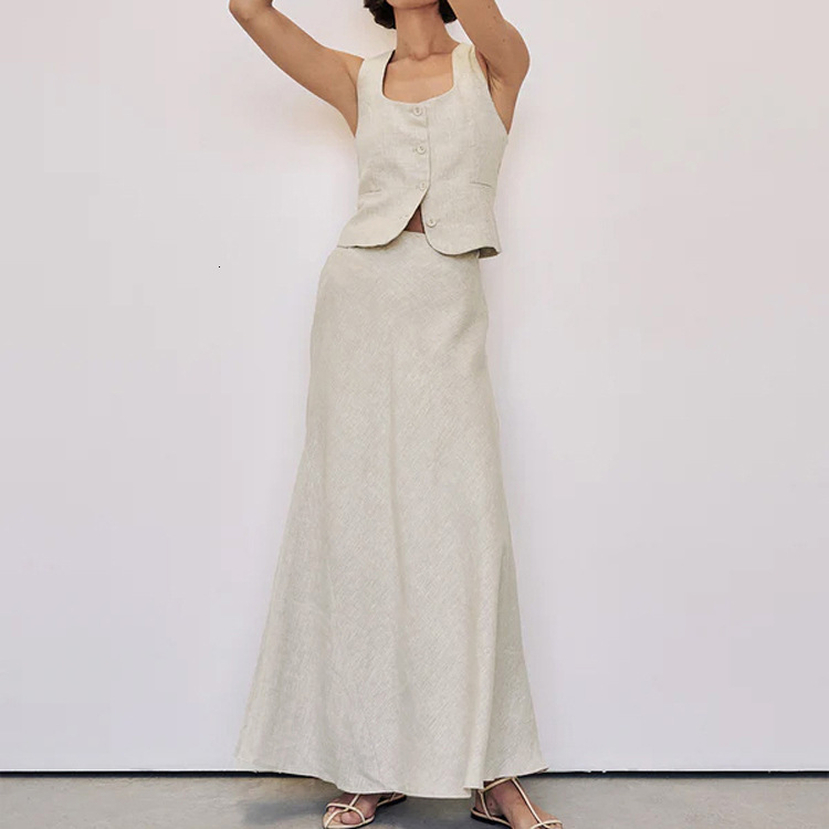 Women's Clothing New4 Autumn Cotton And Linen Set, High-End Temperament, Commuting Vest, Hip Bag Skirt Two-Piece Set