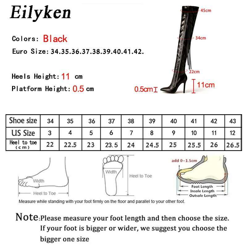 Eilyken Fashion Women Over The Knee Boots High Heels Shoes Sexy Pointed Toe Zipper Winter Long Botas De Mujer