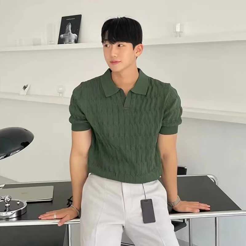 Summer Clothing Mens Luxury Knitted Jacquard Polo Shirt Casual Breathable Leisure V Neck Short Sleeve Knitwear 2024 NewT250228