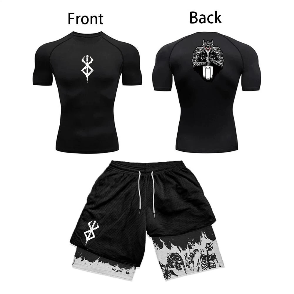 Anime 3D Printed Mens Compression Set short Sleeve Gym TopWorkout Shorts Quick Drying Breathble Athletics Rash Guard Set 250411
