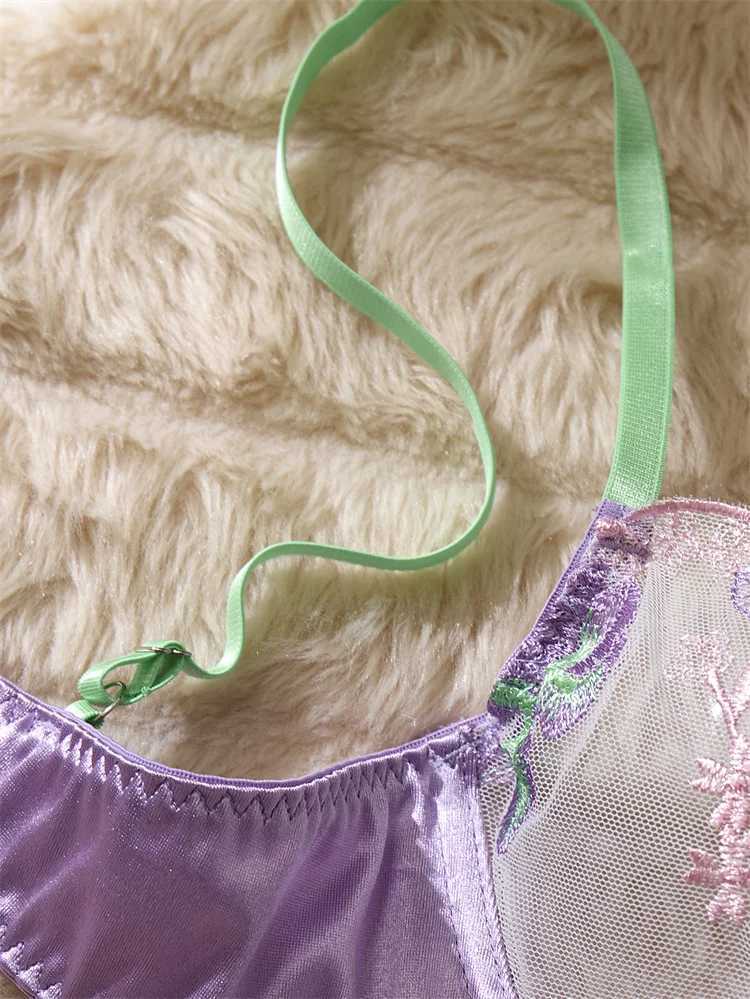 Womens Lingerie Purple Embroidery Lace Underwear Sexy Girl Bra Set See Through Lingerie Fancy Mesh Underwear Lingerie Ultra SexyXJ250301