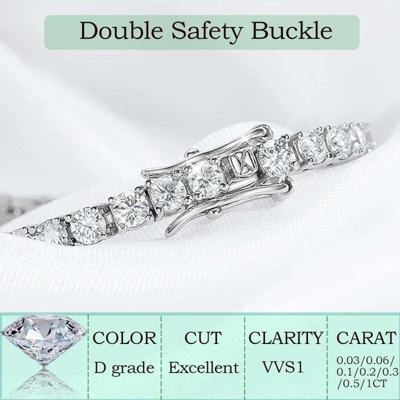 Smyoue 2-6.5mm Real Moissanite Tennis Bracelet for Women Christmas Gift Platinum Plated 100% Sterg Sier Wedding Jewelry
