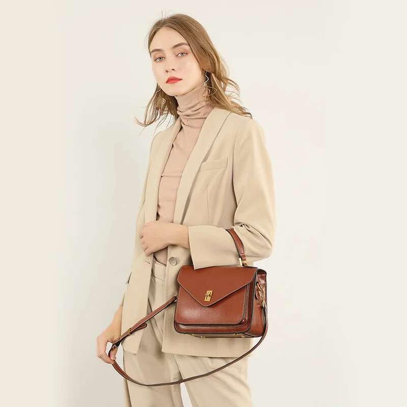 Genuine Leather bags designer handbags High Quality Simple Vintage Fashion Postman Handbags Ladies Shoulder Green Small Bag